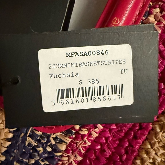 NEW Maje M Mini Striped Raffia Basket Bag – Fuchsia Pink Multicolor - Picture 4 of 5